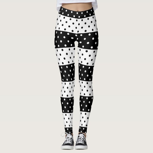 Monokrom polka dotsdamasker leggings (Framsida)
