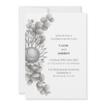 Monokrom Protea Botanisk Bröllopsinbjudan