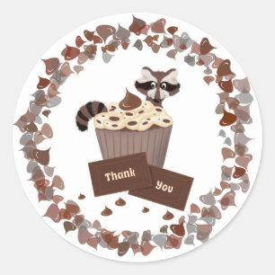 Monokrom Raccoon Chocolate Candy Birthday Runt Klistermärke