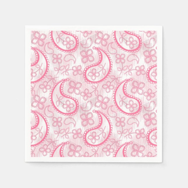 Monokrom rosa och vit paisley mönster. pappersservett (Framsidan)