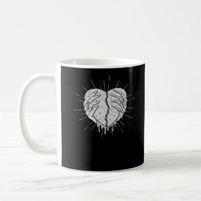 Monokrom skeletonhand med klassiskt hjärta kaffemugg (Vänster)