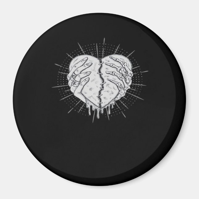 Monokrom skeletonhand med klassiskt hjärta magnet (Framsidan)