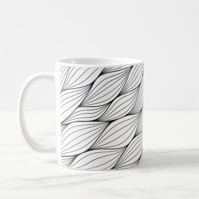 Monokrom, sömlös mönster med abstrakt böjd w kaffemugg (Vänster)