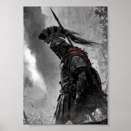 Monokrom Spartansk Krigare i Utförlig Rustning Poster