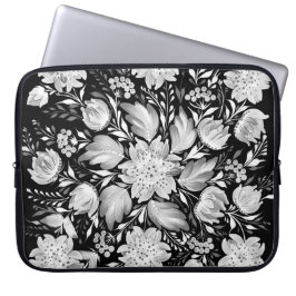 Monokrom svart och vit laptop-sleeve i folkkonst-s laptop fodral