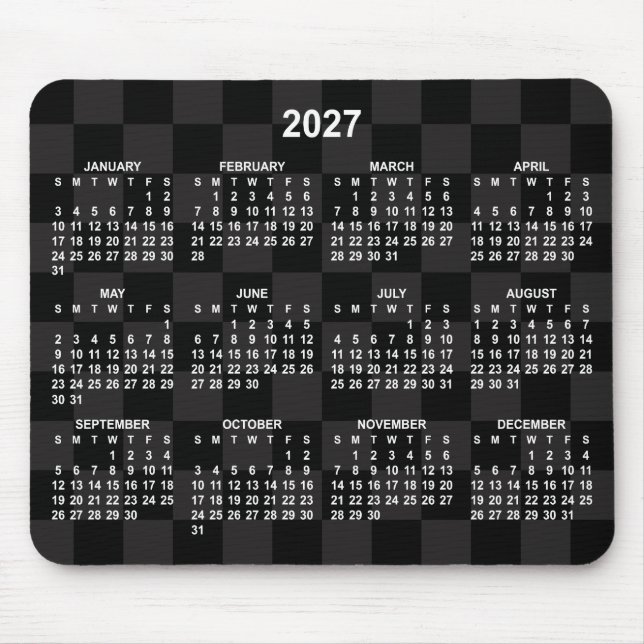 Monokrom svart schackbräde 2027 kalender musmatta (Framsidan)