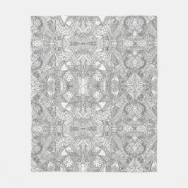 monokrom Symmetrisk Doodle Mandala Svart & Vit Fleecefilt