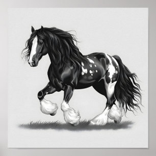 Monokrom zigenare Vanner Horse Poster