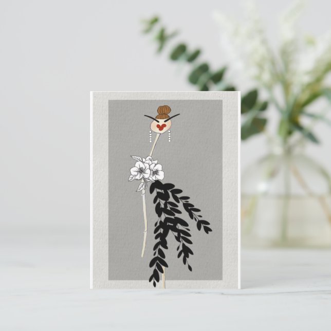 Monokroma Blommar Vykort (Stående Fram)