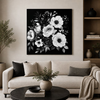 Monokroma blommor canvastryck