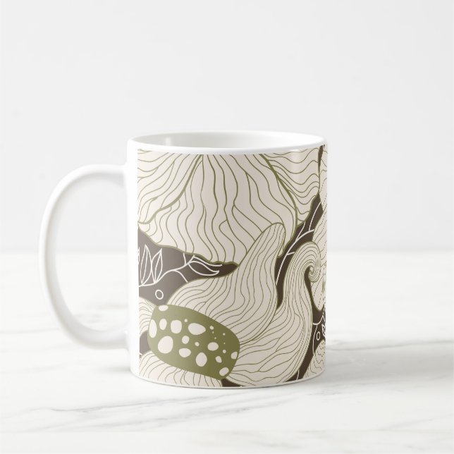 Monokroma blommor ger en stiliserad elegant blomma kaffemugg (Vänster)