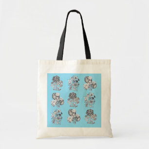 Monokroma blommor i baby blue bakgrund tygkasse