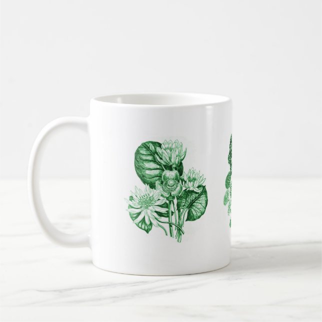 Monokroma blommor i grönt kaffemugg (Vänster)