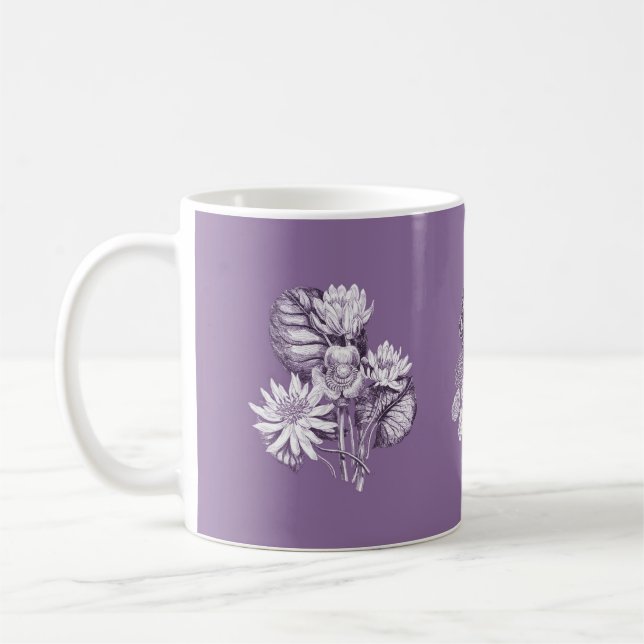 Monokroma blommor i lavender kaffemugg (Vänster)