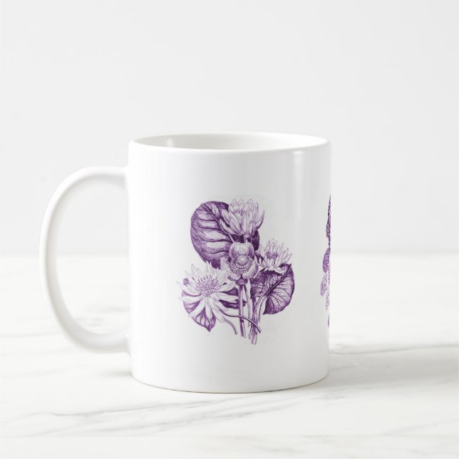 Monokroma blommor i lila kaffemugg (Vänster)