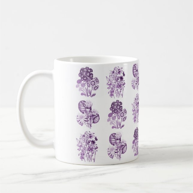 Monokroma blommor i lila kaffemugg (Vänster)