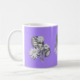 Monokroma blommor i lilatisk bakgrund kaffemugg