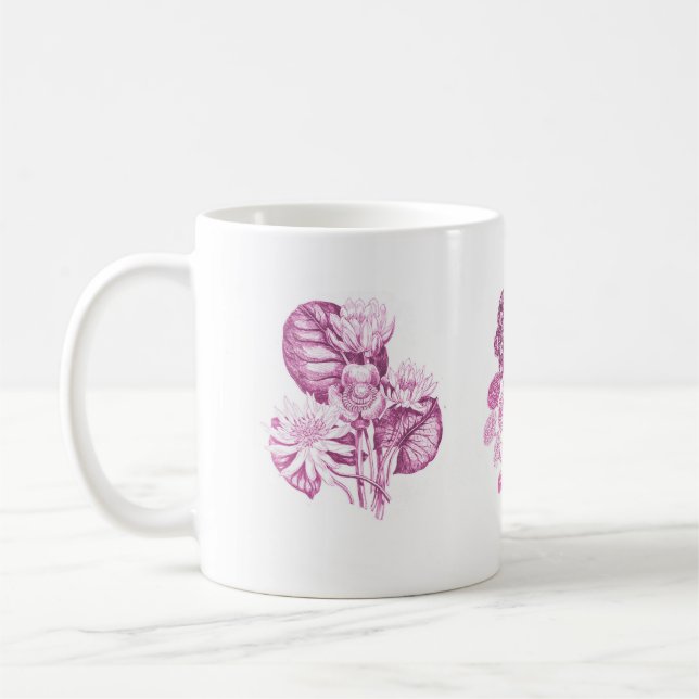 Monokroma blommor i rosa kaffemugg (Vänster)