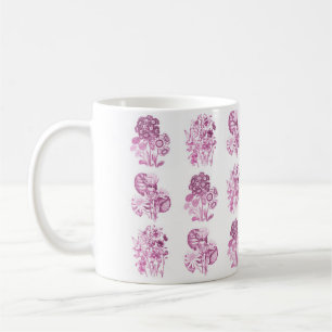 Monokroma blommor i rosa kaffemugg