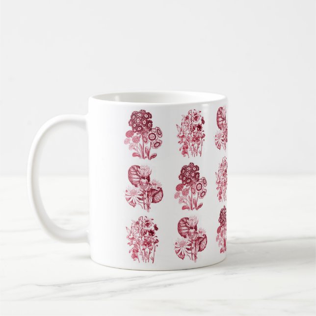 Monokroma blommor i rött kaffemugg (Vänster)