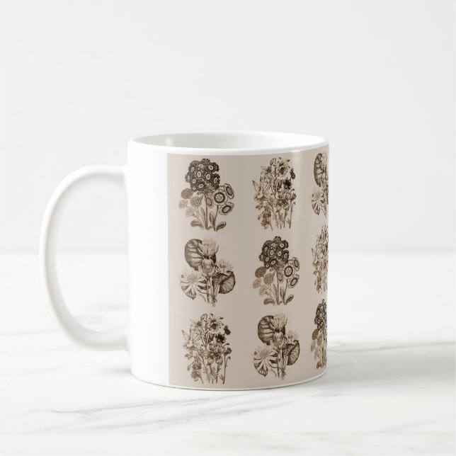 Monokroma blommor i sepiabrunt kaffemugg (Vänster)