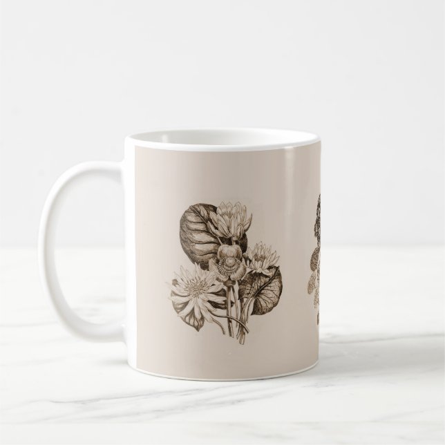 Monokroma blommor i sepiabrunt kaffemugg (Vänster)