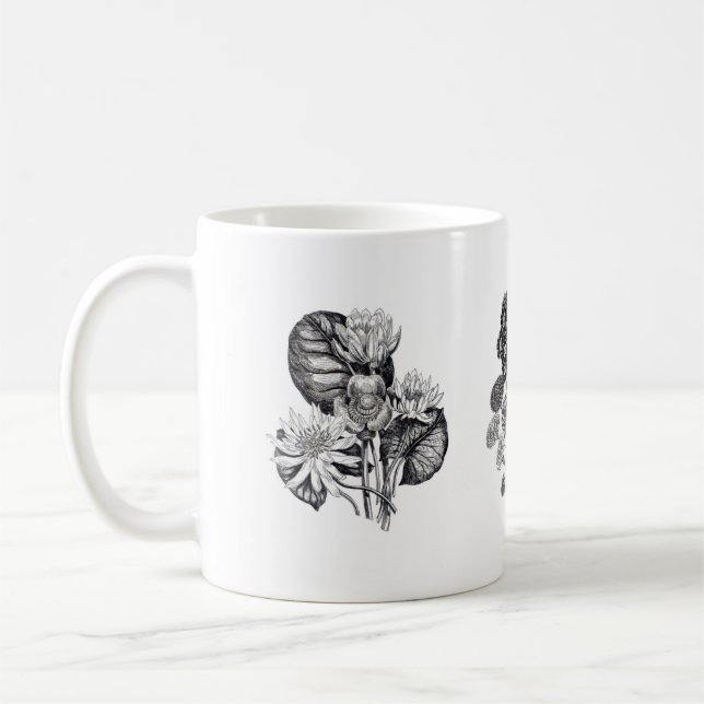 Monokroma blommor i svartvitt kaffemugg (Vänster)