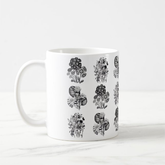 Monokroma blommor i svartvitt kaffemugg (Vänster)