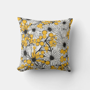 Monokroma blommor: Mimosa och Daisy Fusion Kudde