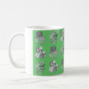 Monokroma blommor på grön bakgrund kaffemugg