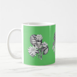 Monokroma blommor på grön bakgrund kaffemugg