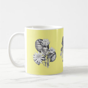 Monokroma blommor på gultens bakgrund kaffemugg
