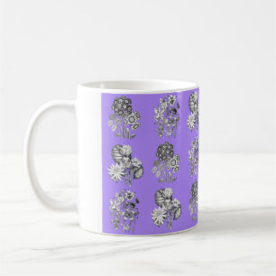 Monokroma blommor på lila bakgrund kaffemugg