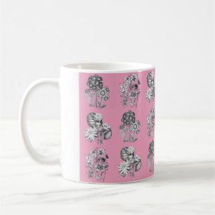 Monokroma blommor på rosa bakgrund kaffemugg