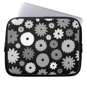 Monokroma Blommor Stor Mönster Laptop Fodral