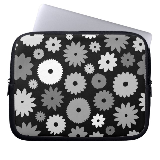 Monokroma Blommor Stor Mönster Laptop Fodral (Framsidan)
