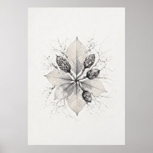 Monokroma botaniska blad och fröskal Poster