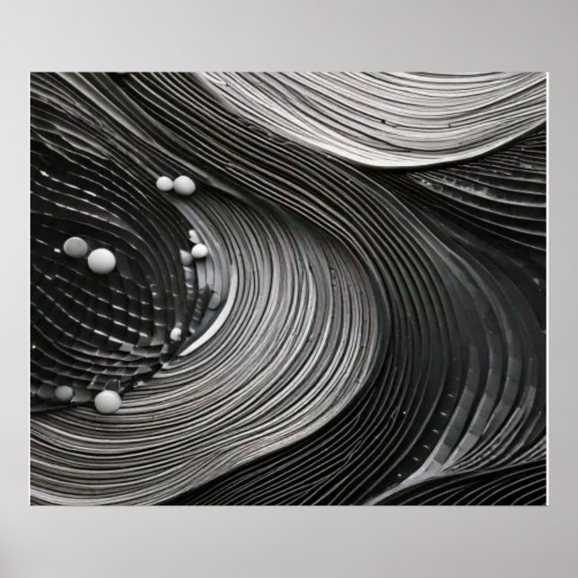 Monokroma Flytande Vågor Texturerad Abstrakt Poster (Framsidan)
