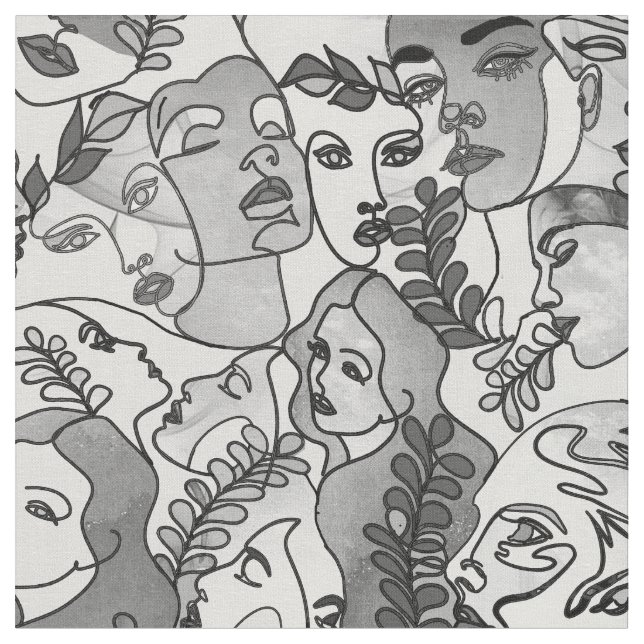 Monokroma gråskaliga ansikten upprepas tyg (Närbild)