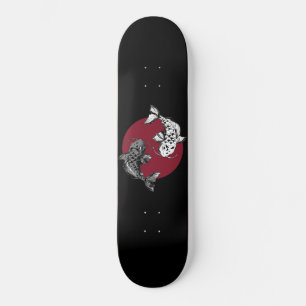 Monokroma koicarps i röd cirkel mini skateboard bräda 18,5 cm