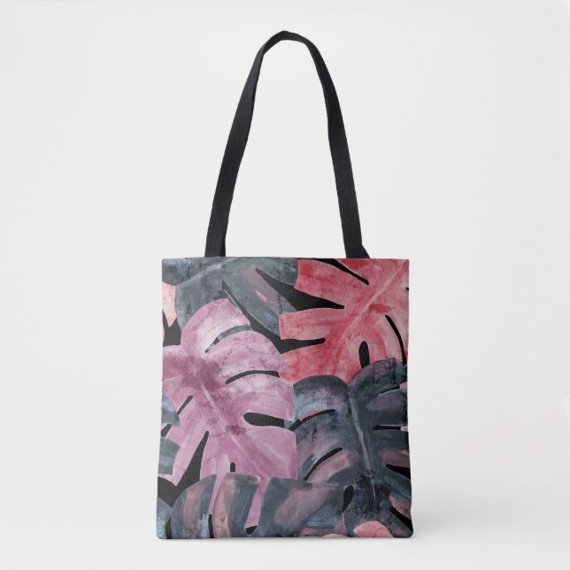 Monokroma monstera: Vattenfärg Tropical Mönster. Tygkasse (Framsida)