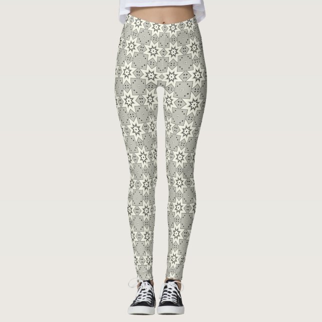 Monokroma stjärnor och prickar leggings (Framsida)