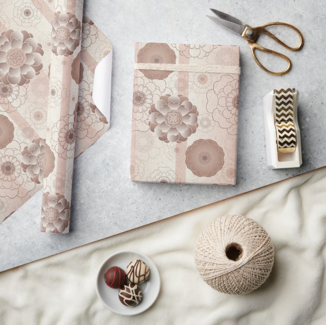 Monokromatisk Blommigt Brun Papper Presentpapper (Hantverk)