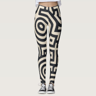 monokromatisk geometrisk maze leggings