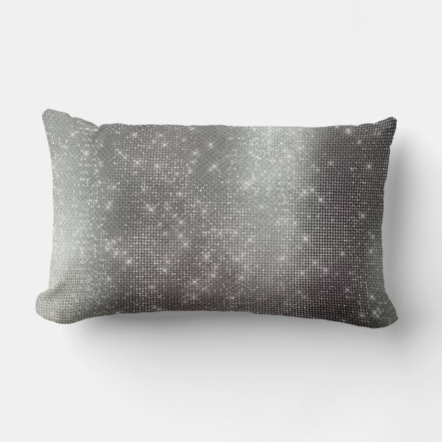 Monokromatisk grafitmetallisk Sparkly Sequin Lumbarkudde (Framsida)