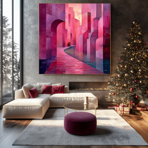 Monokromatisk Rosa Abstrakt Cityscape med Pathway Canvastryck