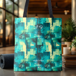 Monokromatisk Teal Personlig Totebag Initialer Tygkasse