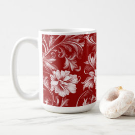 Monokromatiskt baroque-Blommönster, rödvitt Kaffemugg