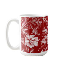 Monokromatiskt baroque-Blommönster, rödvitt