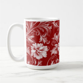 Monokromatiskt baroque-Blommönster, rödvitt Kaffemugg